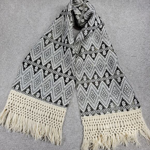 VINTAGE Mexican Rebozo 85" Black White Handmade Shawl Wrap Scarf RARE 60s 70S - Picture 11 of 16
